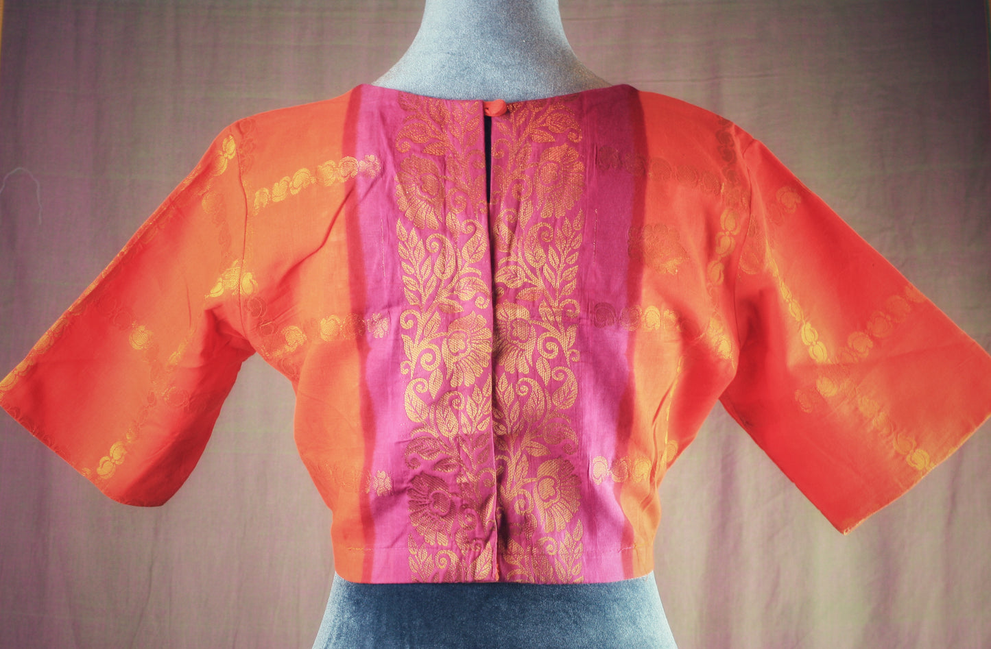 Sungudi Cotton Blouse - Back Contrast Border