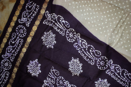 Sungudi Cotton Saree - Gray/ Plum