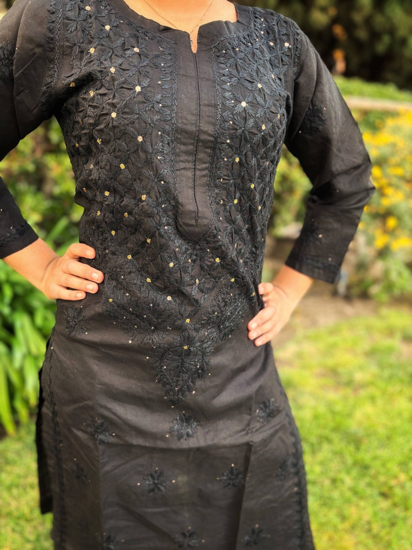 Chikankari Hand embroidery Cotton Kurta + Palazzo Set