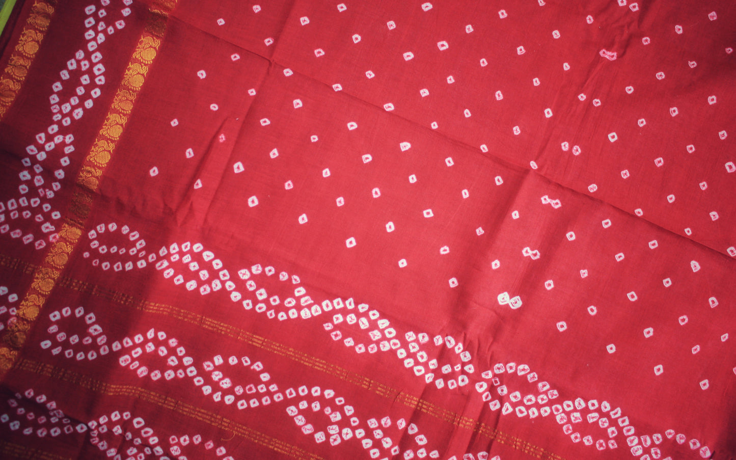 Kaikattu Sungudi Cotton Saree - Red , border pattern