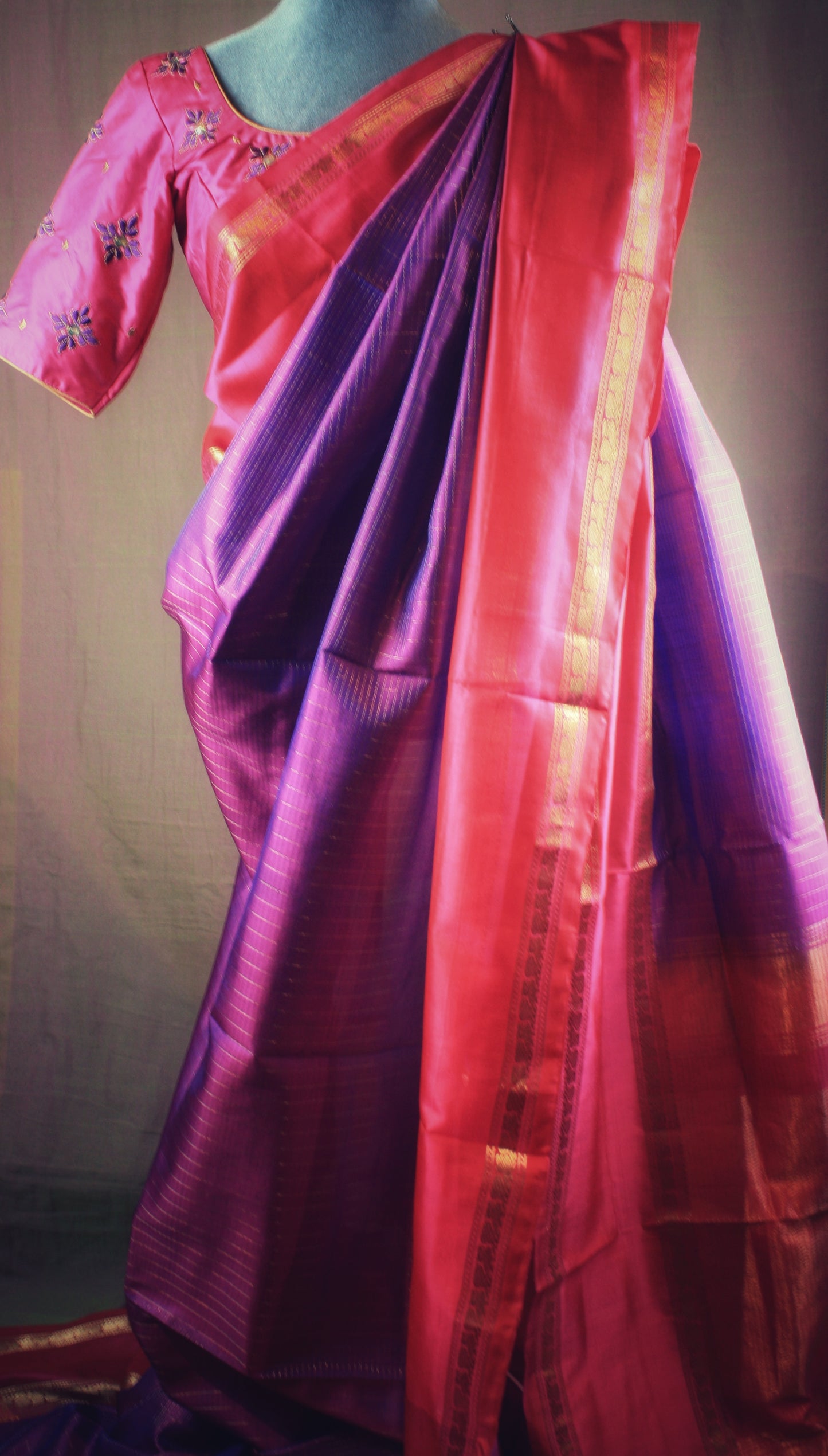 Kanjivaram Soft Silk Saree - Majenta/ Pink