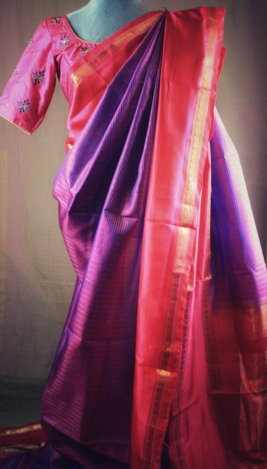 Kanjivaram Soft Silk Saree - Majenta/ Pink