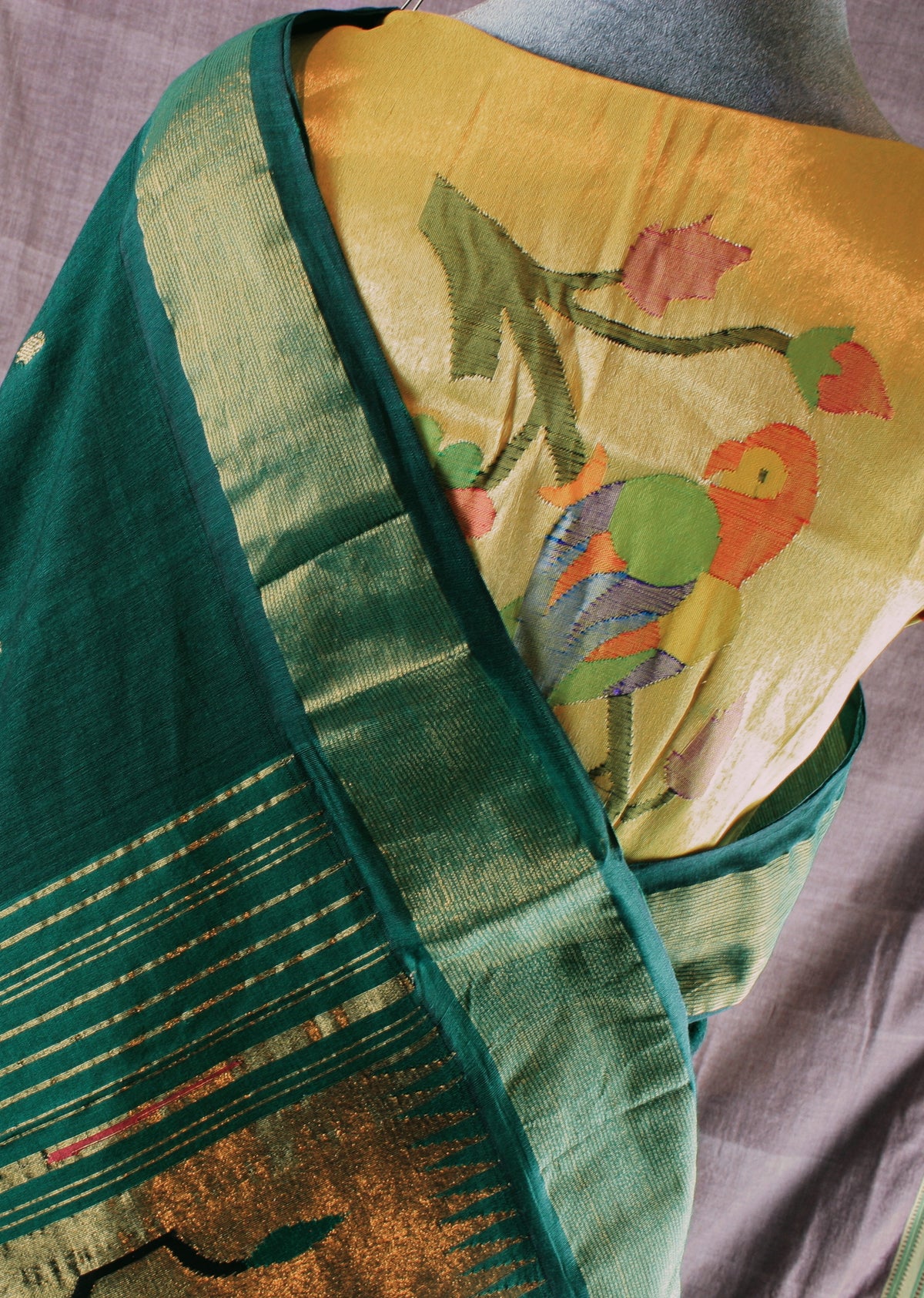 Paithani Handloom Cotton Saree - Green