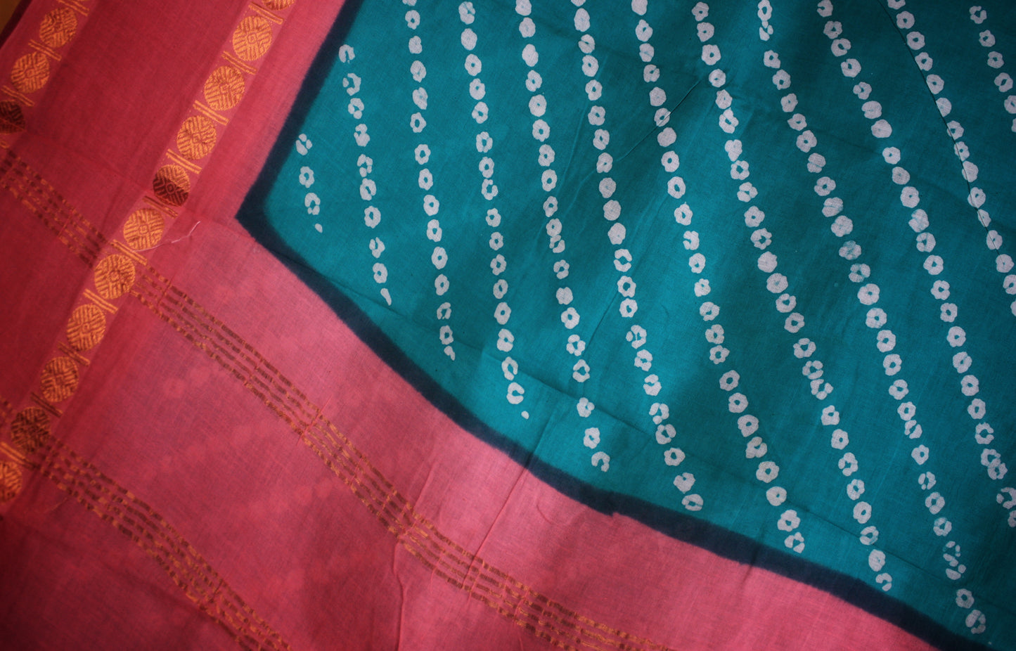 Sungudi Cotton Saree - Teal/ Pink
