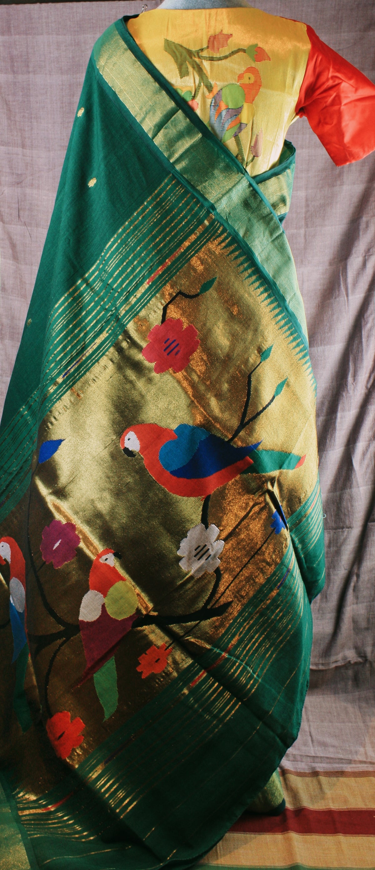 Paithani Handloom Cotton Saree - Green
