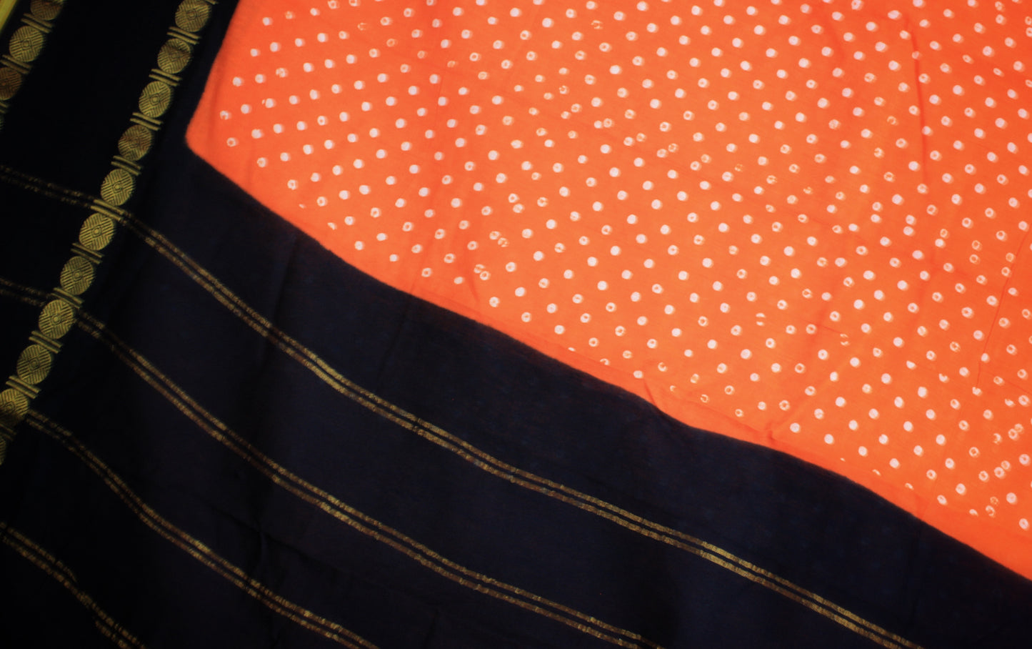 Sungudi Cotton Saree - Orange/ Black