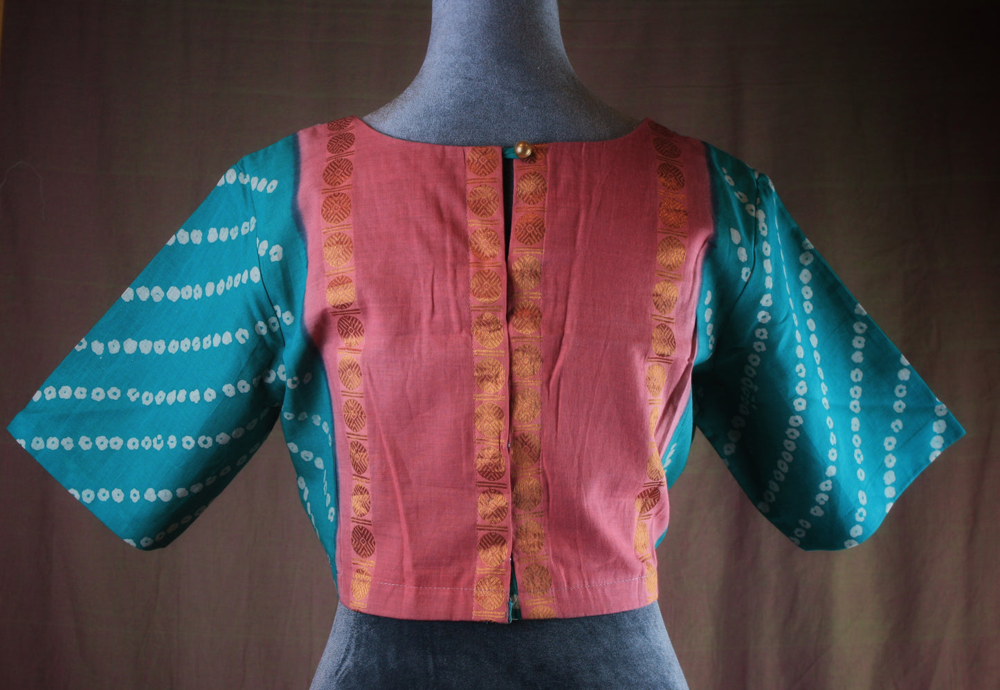 Sungudi Cotton Blouse - Back Contrast Border