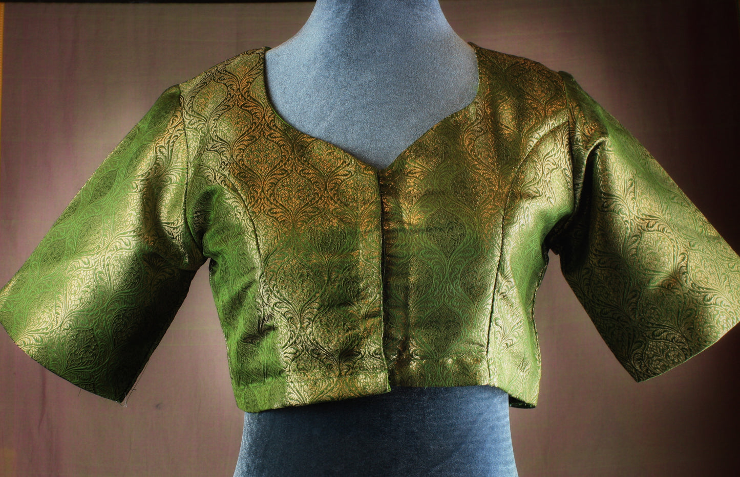 Banarasi Brocade Blouse - Purple/ Mehendi green