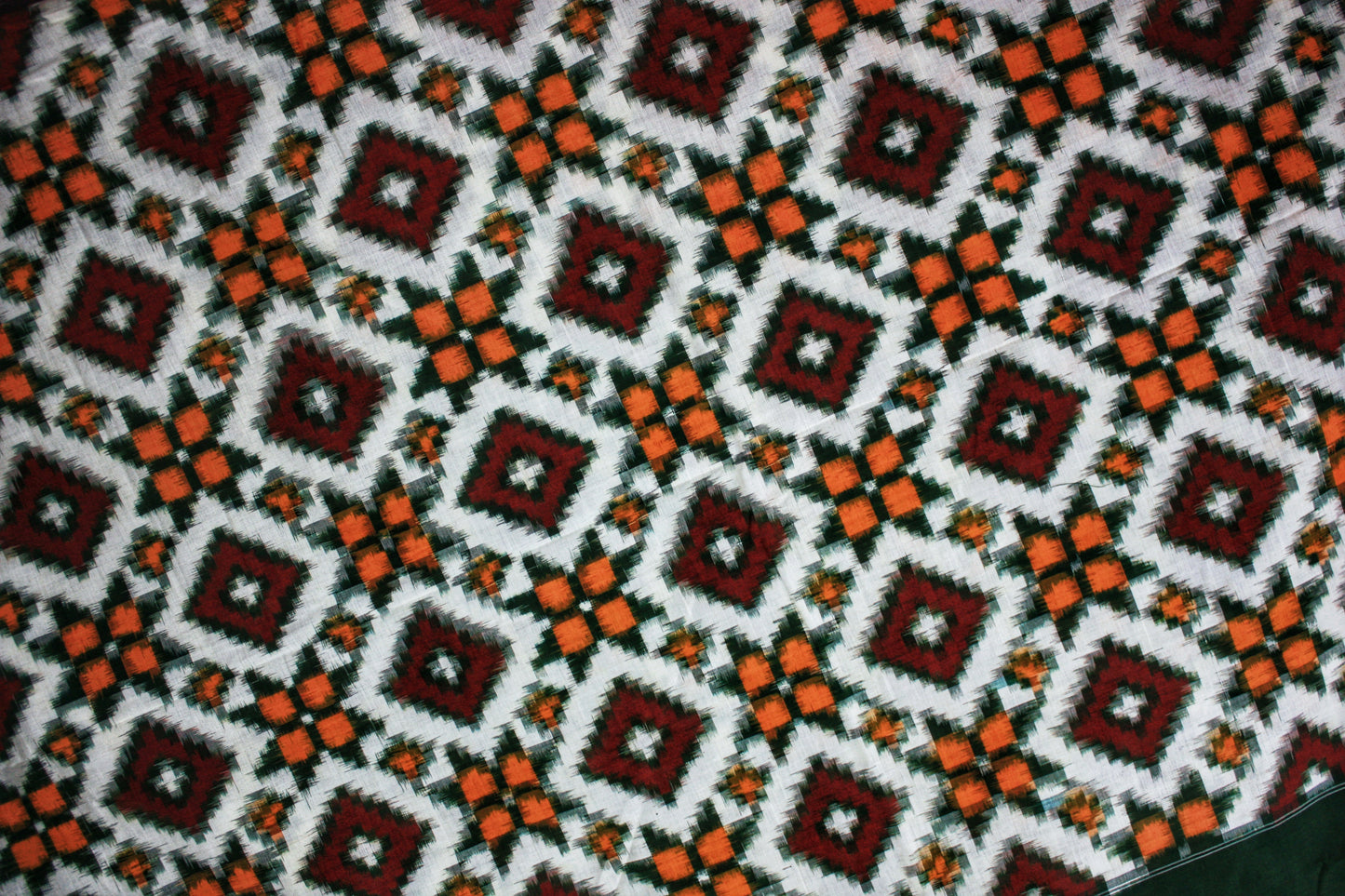 Pochampally Double Ikat Cotton Saree - White, Red, Orange/ Green