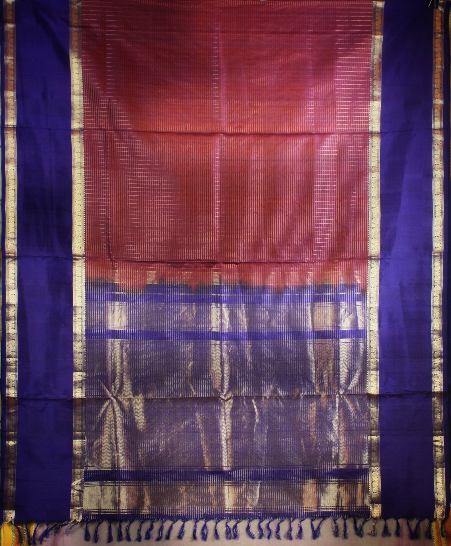 Kanjivaram Soft Silk Saree - Maroon w/ Indigo