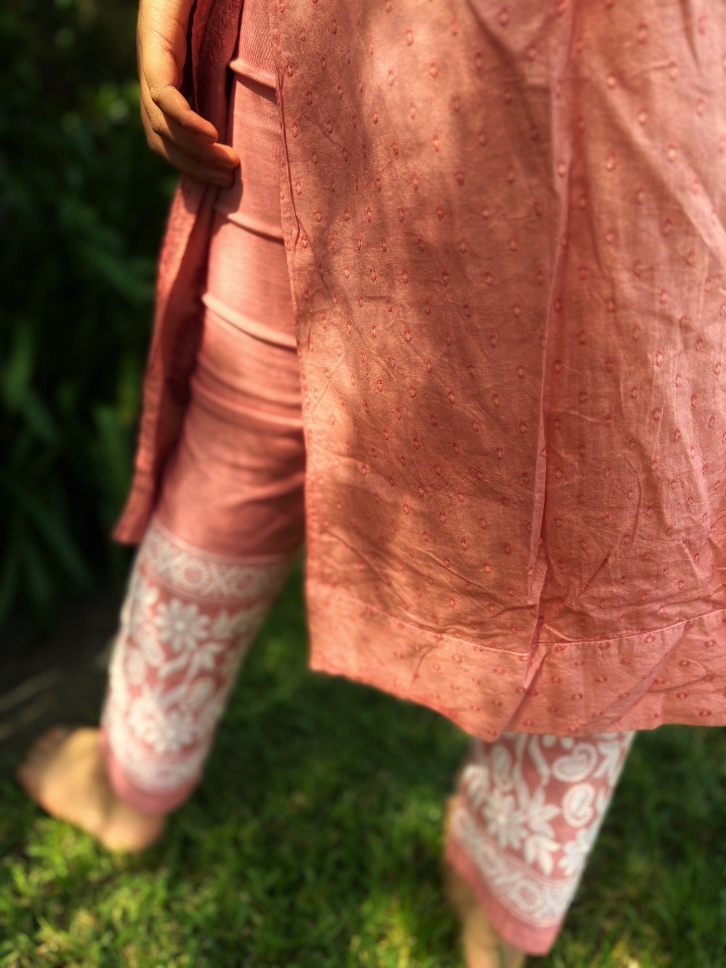 Chikankari Hand embroidery Cotton Kurta + legging Set