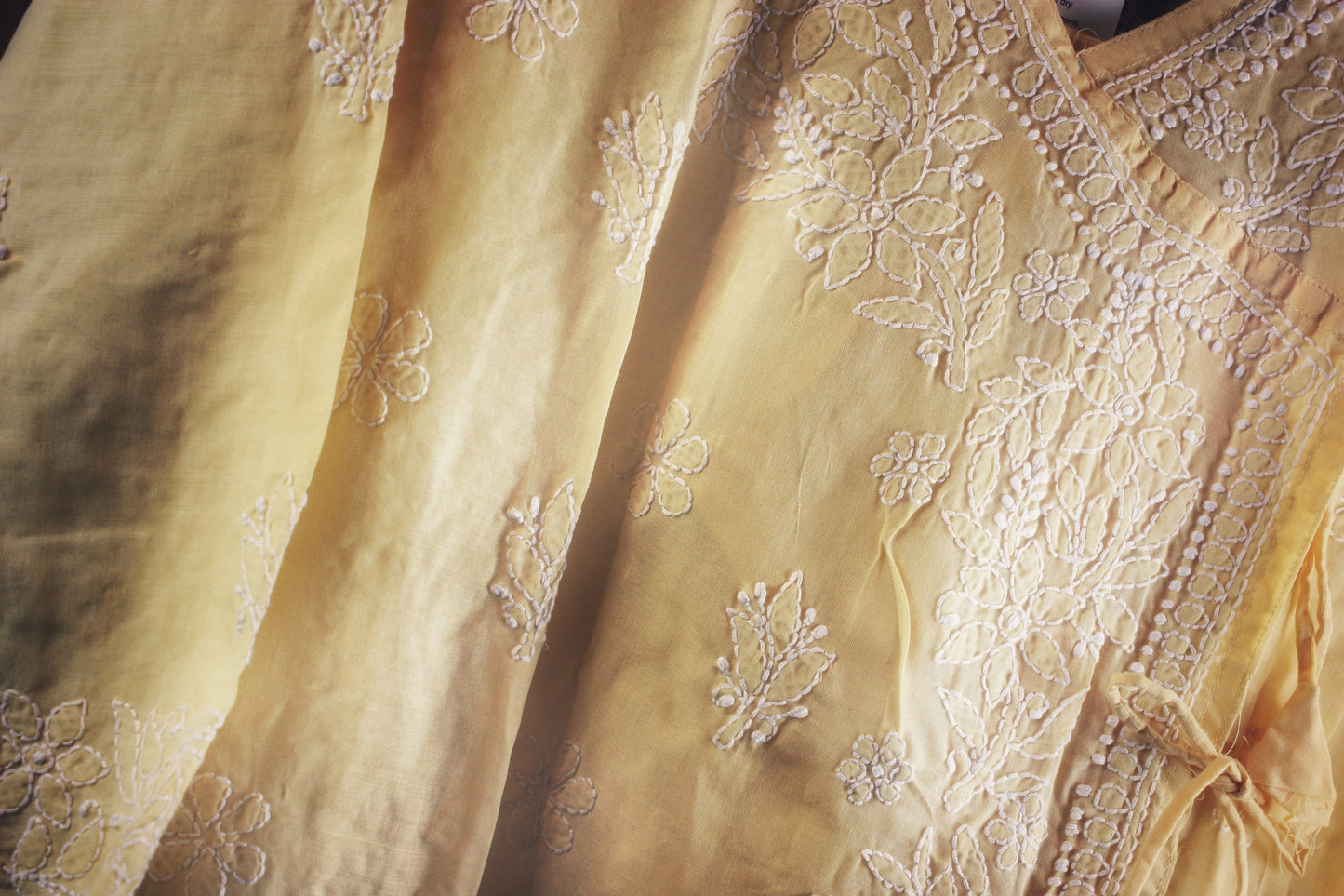 Chikankari Hand embroidery Cotton Angrakha Kurta