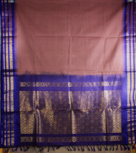 Gadwal Handloom Cotton Saree - Pale pink/ Blue