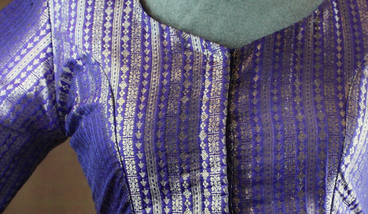 Banarasi Brocade Blouse - Blue/ Green - silver