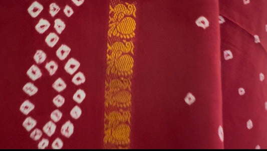 Kaikattu Sungudi Cotton Saree - Red , border pattern
