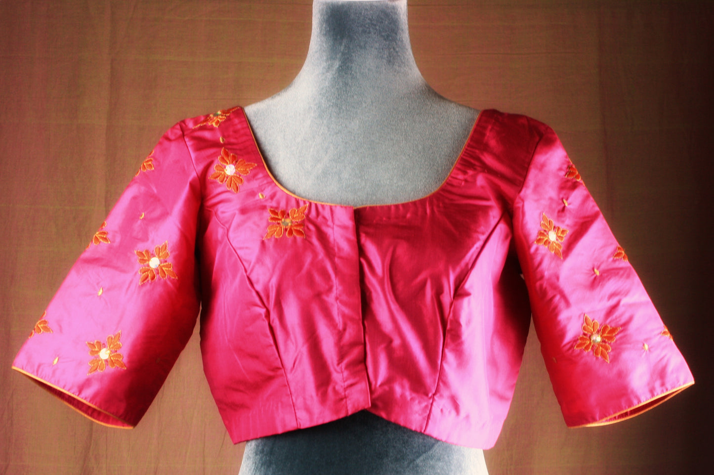 Aari hand embroidered Silk Blouse - Pink