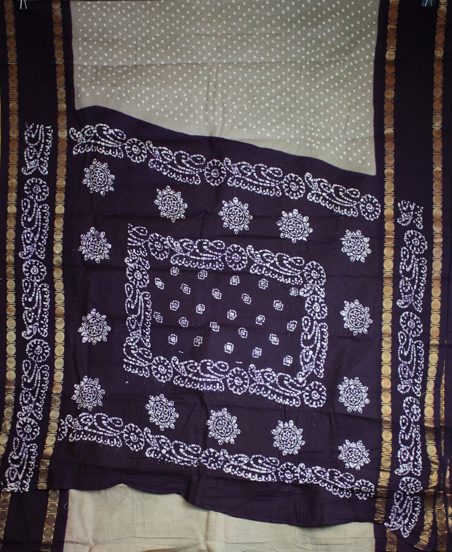 Sungudi Cotton Saree - Gray/ Plum