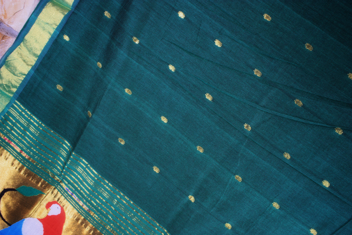 Paithani Handloom Cotton Saree - Green