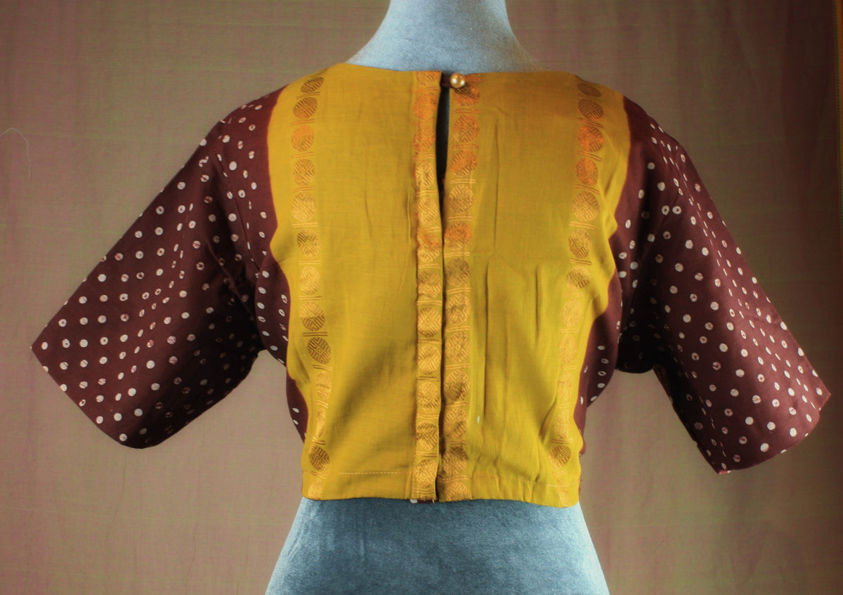 Sungudi Cotton Blouse - Back Contrast Border