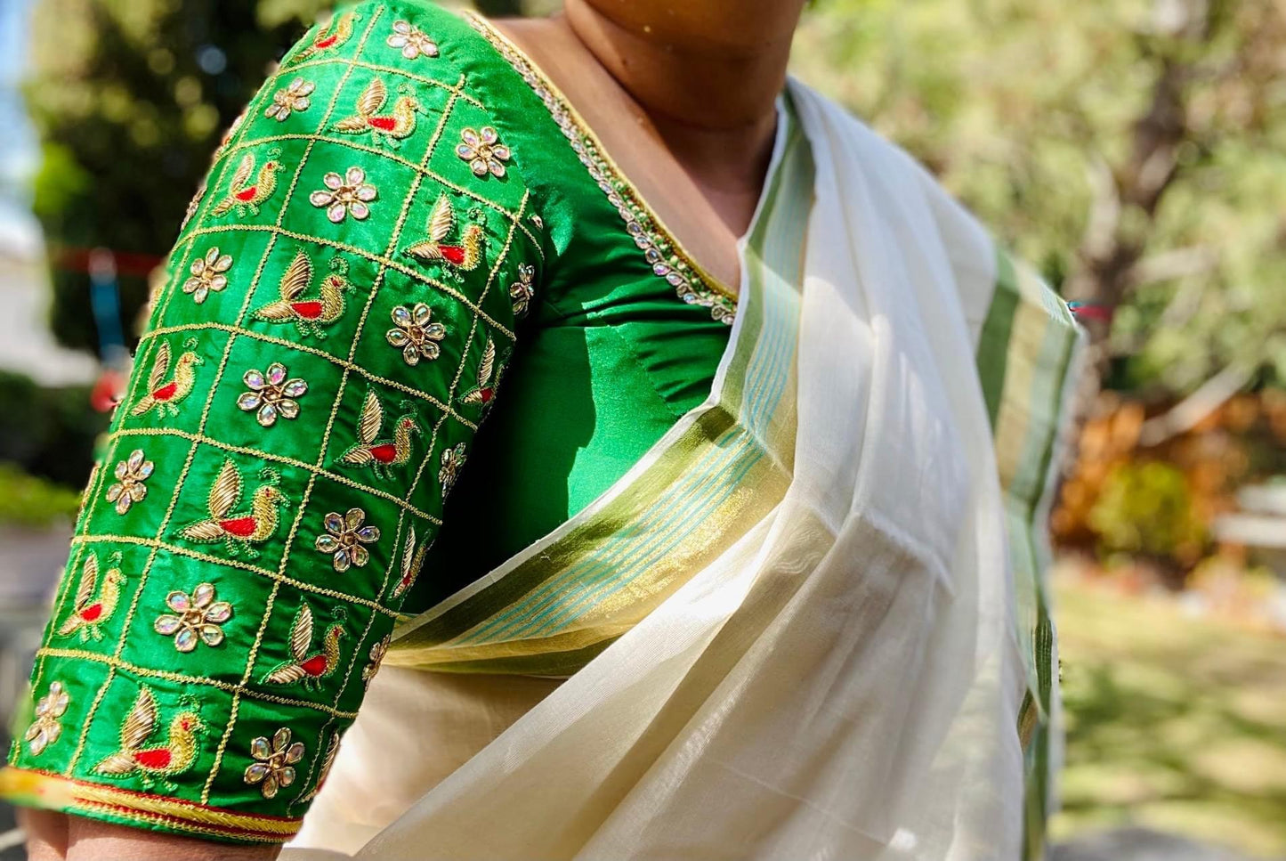 Aari hand embroidered Silk Blouse - Emerald Green