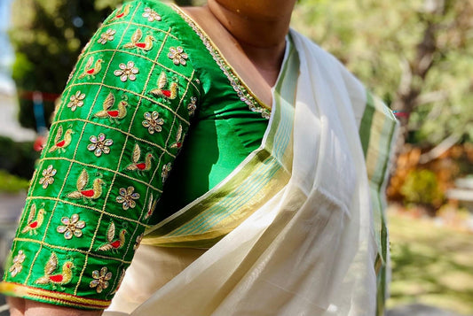 Aari hand embroidered Silk Blouse - Emerald Green