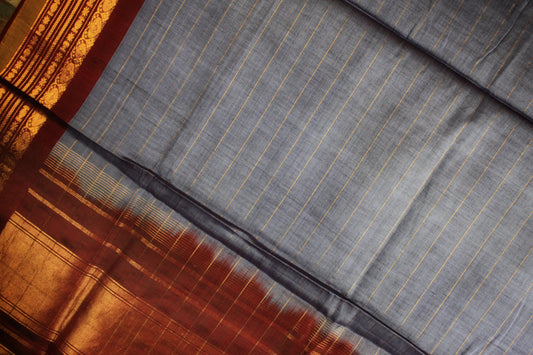 Gadwal Handloom SICO Saree - Blue gray/ Maroon