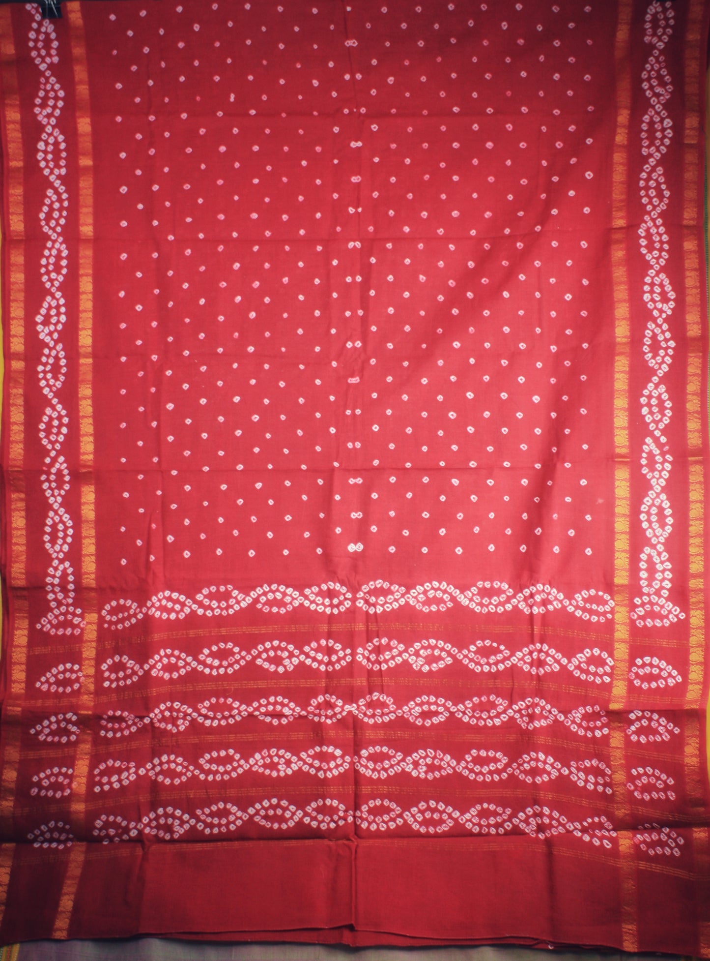 Kaikattu Sungudi Cotton Saree - Red , border pattern