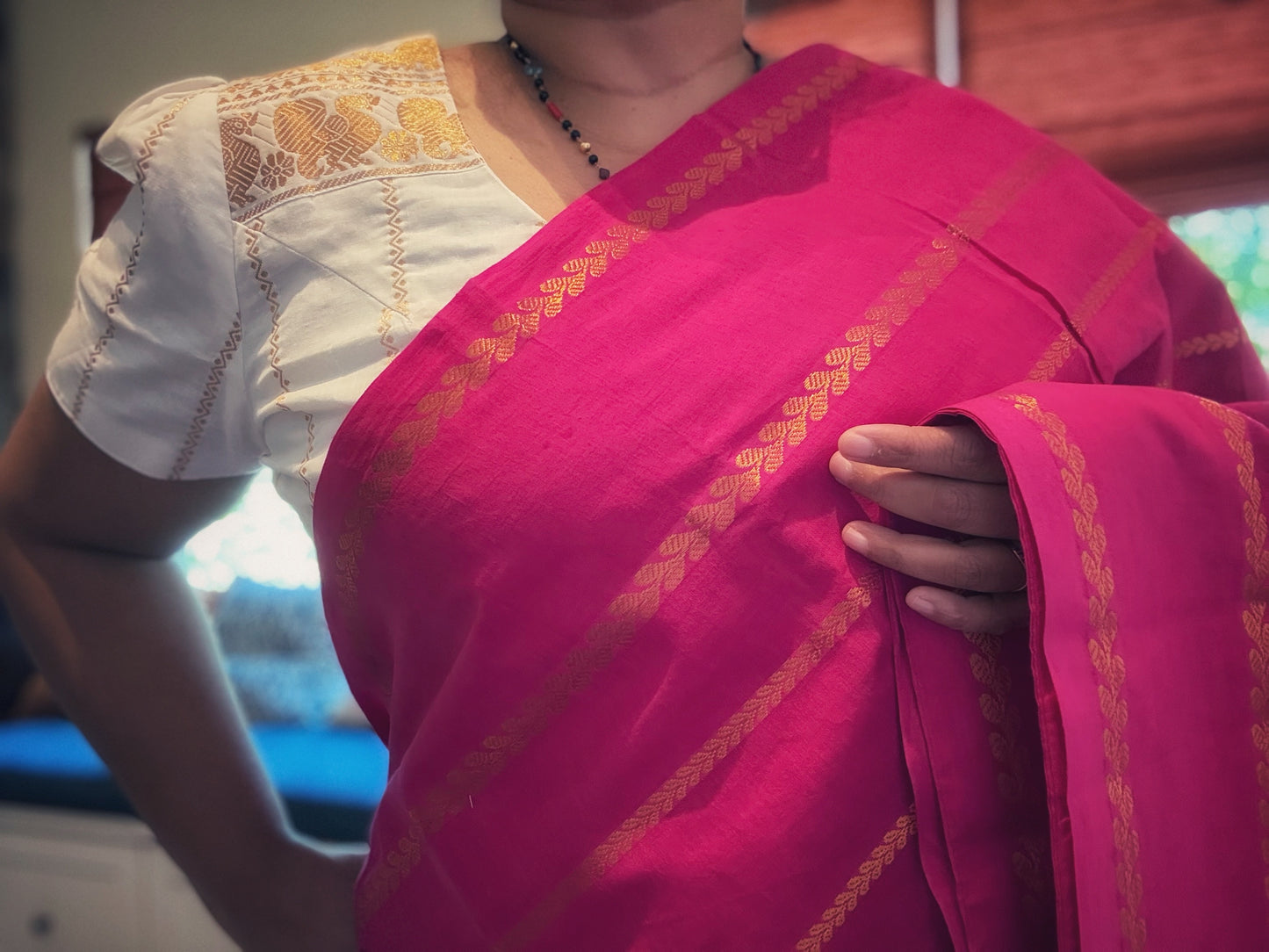 Sungudi Cotton Saree - Pink Stripes