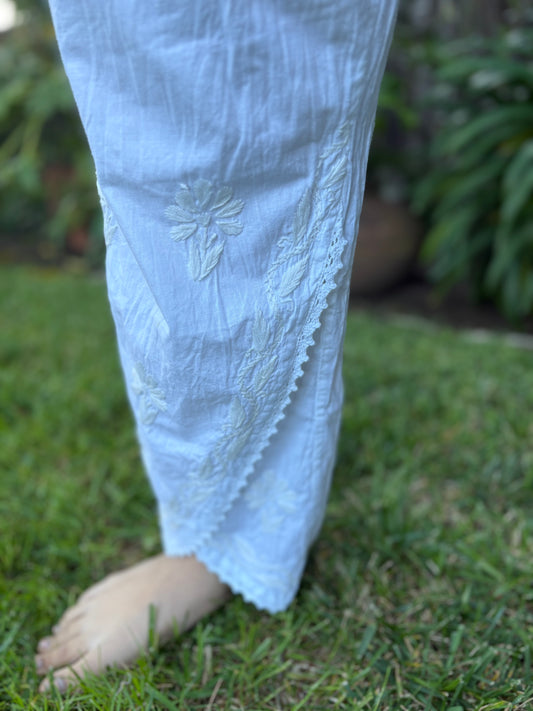 Chikankari Tulip Hem Pant - White