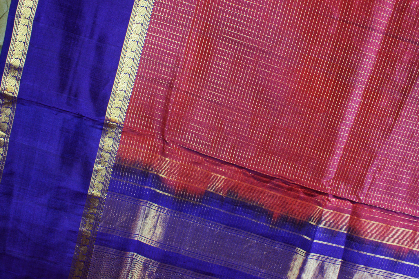 Kanjivaram Soft Silk Saree - Maroon w/ Indigo