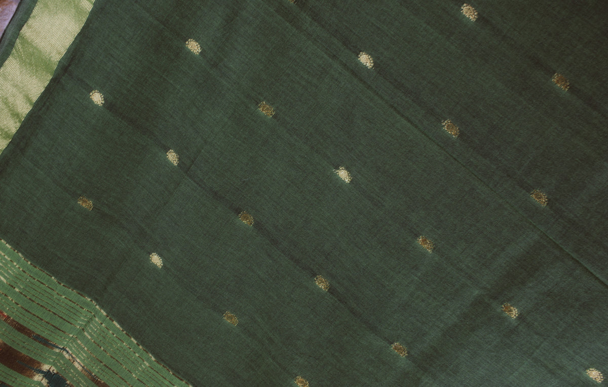 Paithani Handloom Cotton Saree - Leaf Green