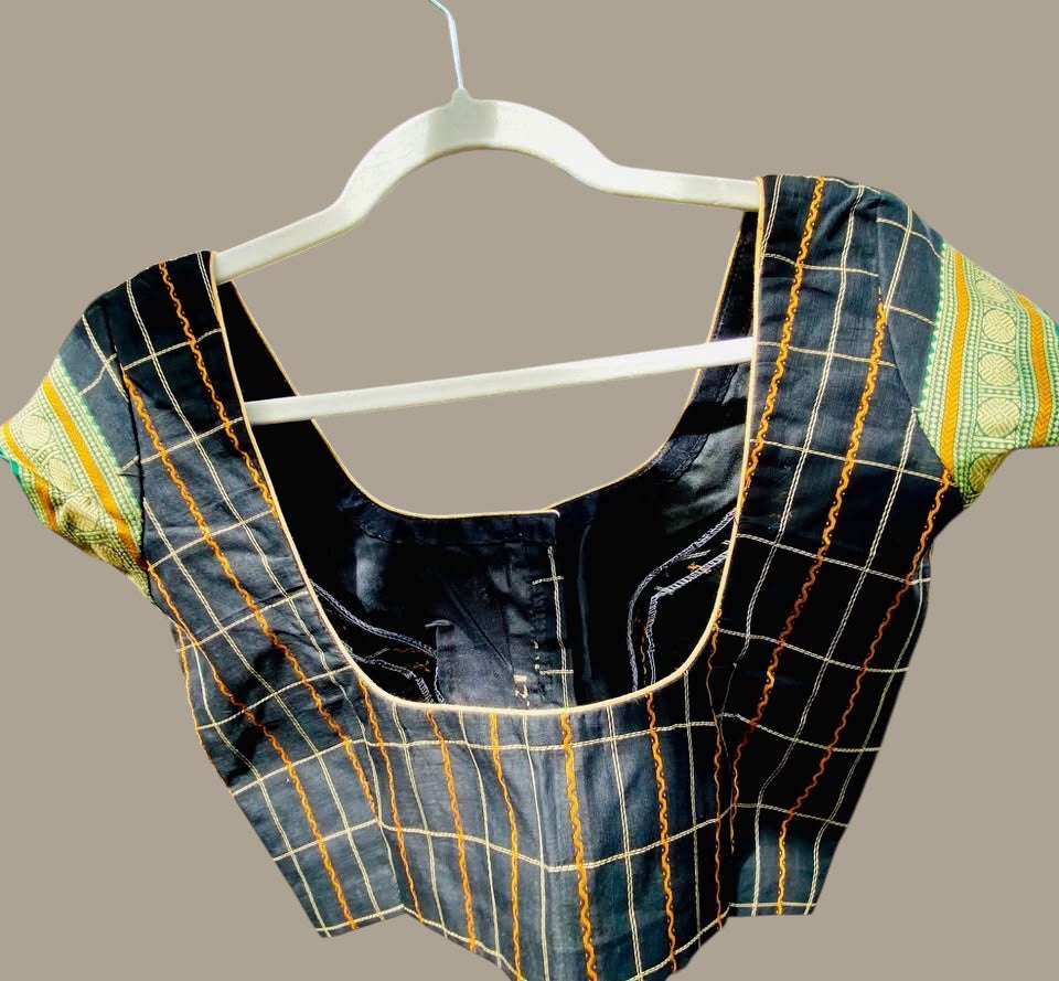 Kanjivaram Cotton Blouse - Black Veldhari