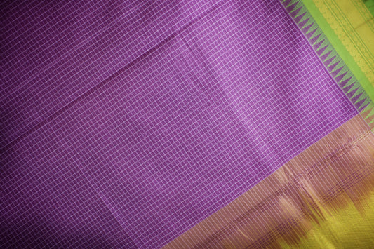 Gadwal Handloom Cotton Saree - Purple/ Light green