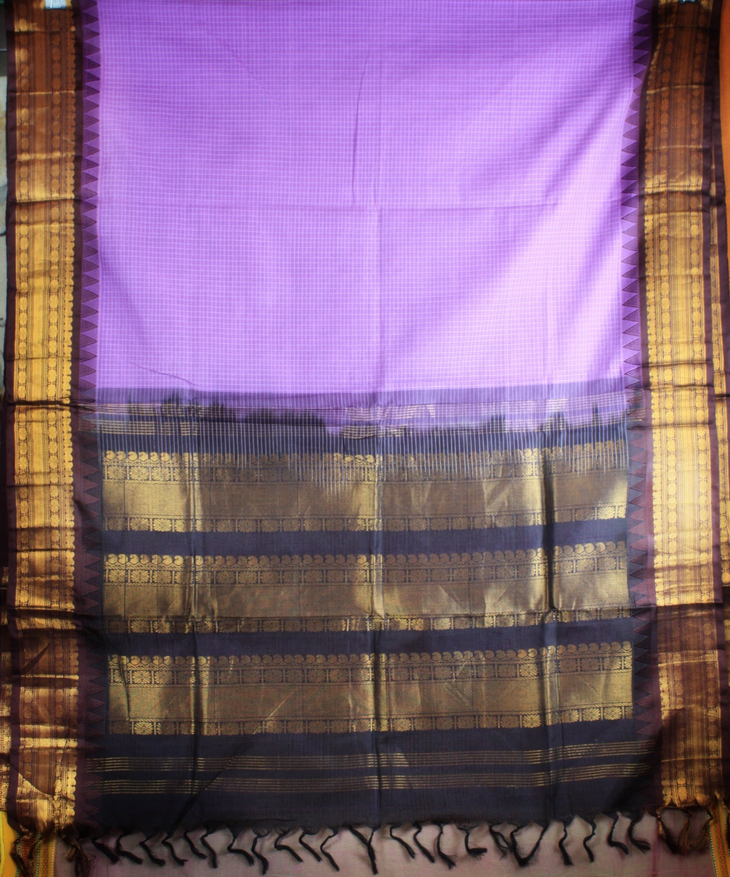 Gadwal Handloom Cotton Saree - Lavendar/ Brown
