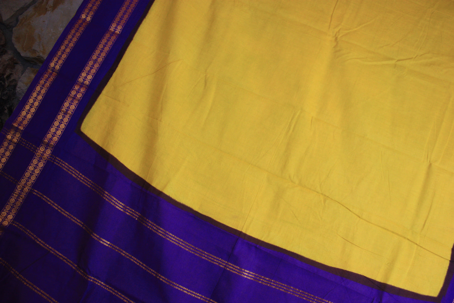 Sungudi Cotton Saree - Yellow/ Indigo