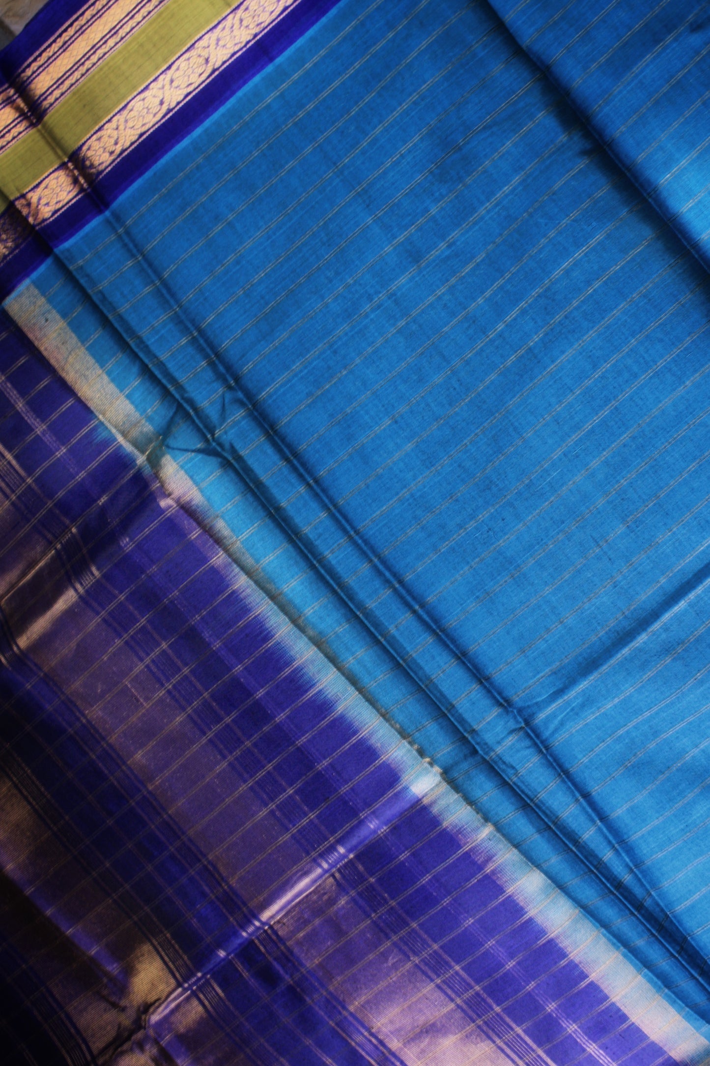 Gadwal Handloom SICO Saree - Light blue/ Blue green