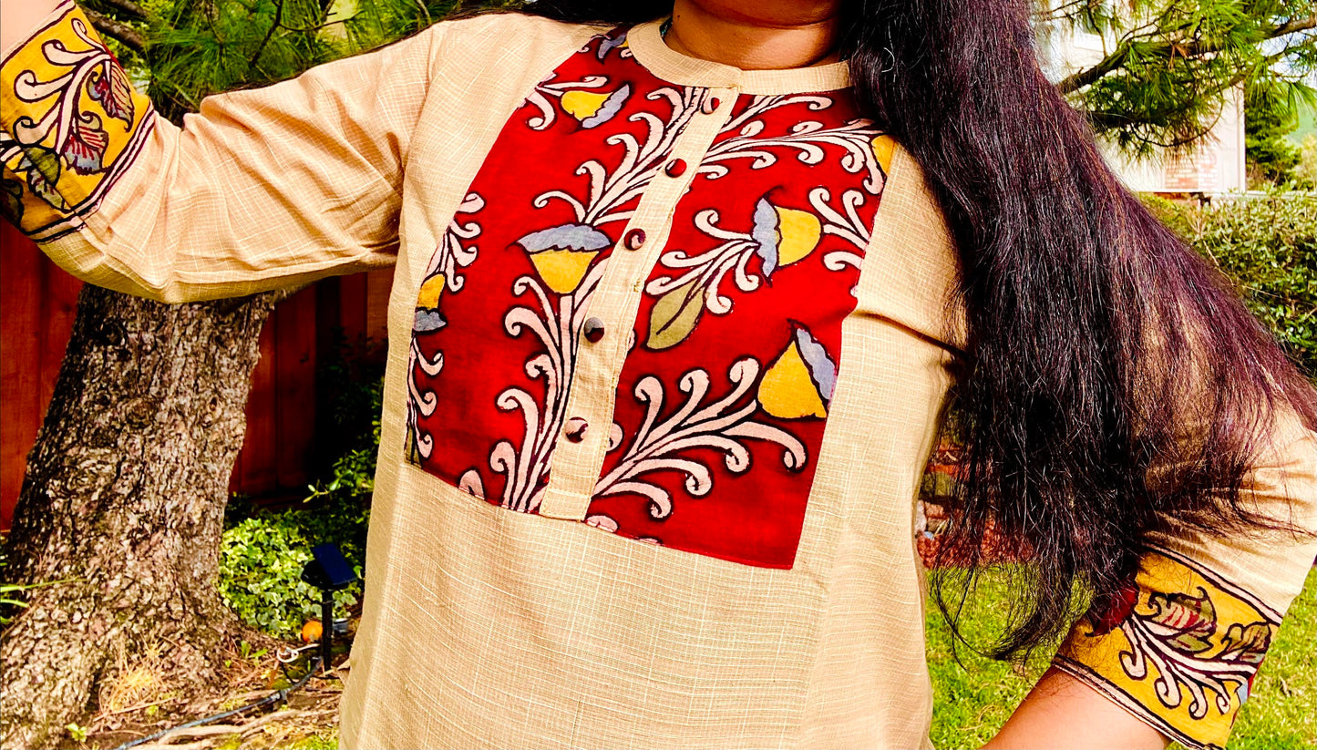 Khadi Kurta with Kalamkari Yoke